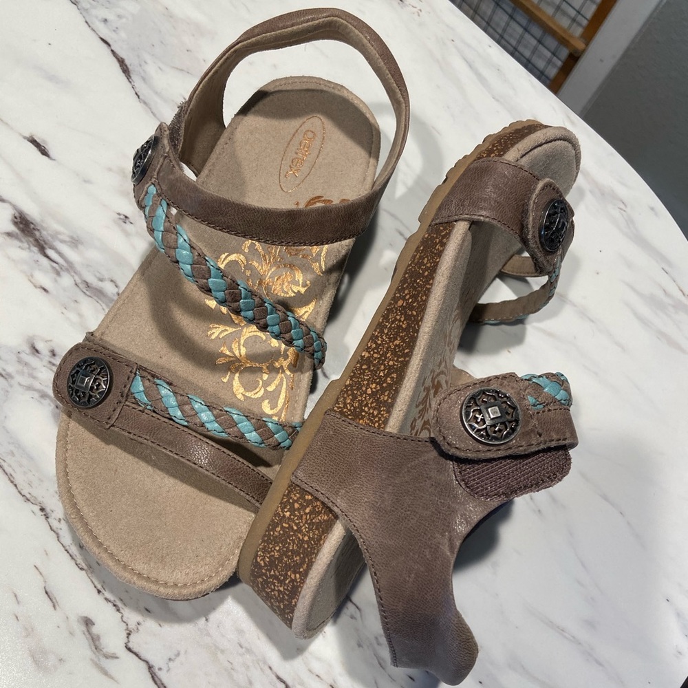 Aetrex Beige Teal New Sandals Size 7 US 37 UK